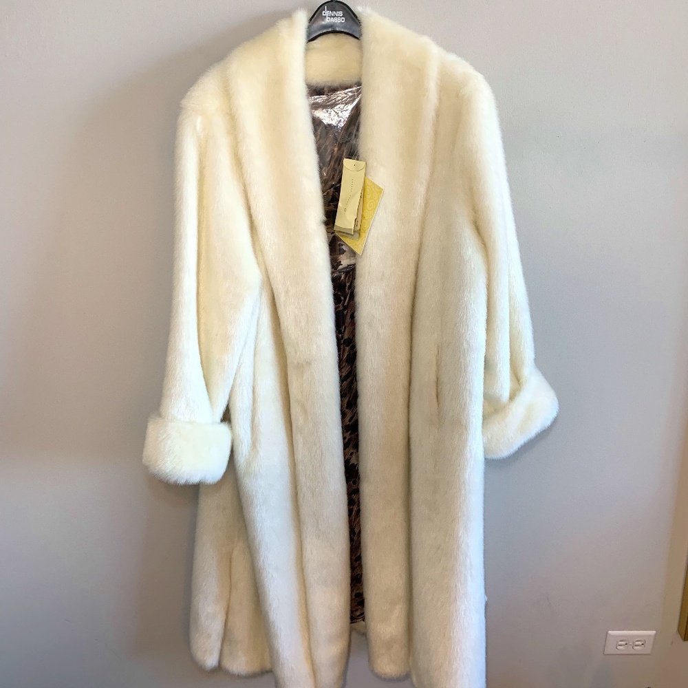 Dennis Basso White Faux Fur Coat NWT!
